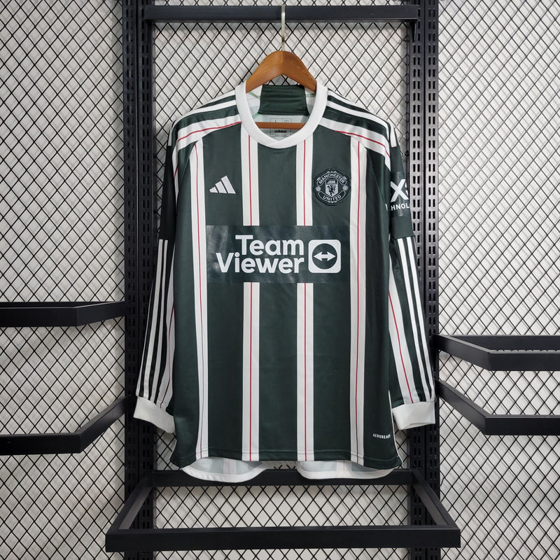 Manga Longa Manchester United 23/24 Adidas - Verde com Branco