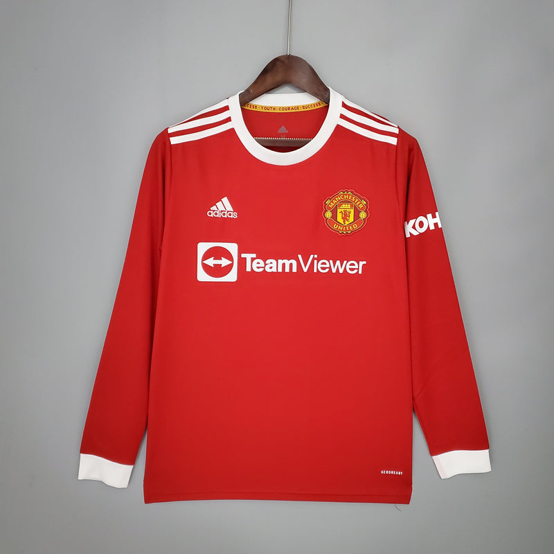 Camisa Manga Longa Manchester United 21/22 Adidas - Vermelho